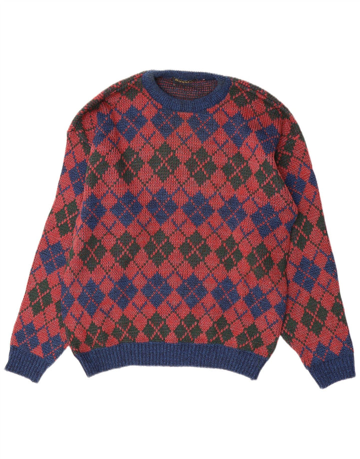 Vintage Herren Pullover mit Rundhalsausschnitt, mittelrot, Argyle/Diamant