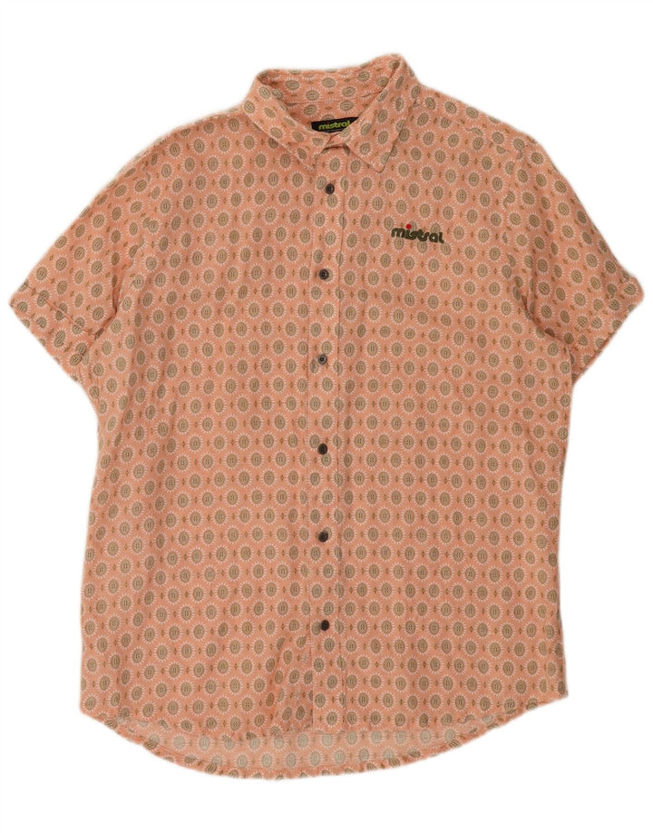 MISTRAL Mens Abstract Pattern Short Sleeve Shirt Medium Pink