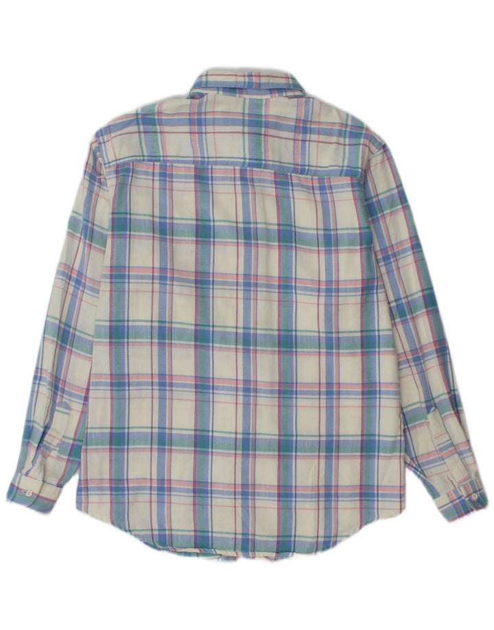 EDDIE BAUER Damen Flanellhemd UK 14 Mittelblau karierte Baumwolle