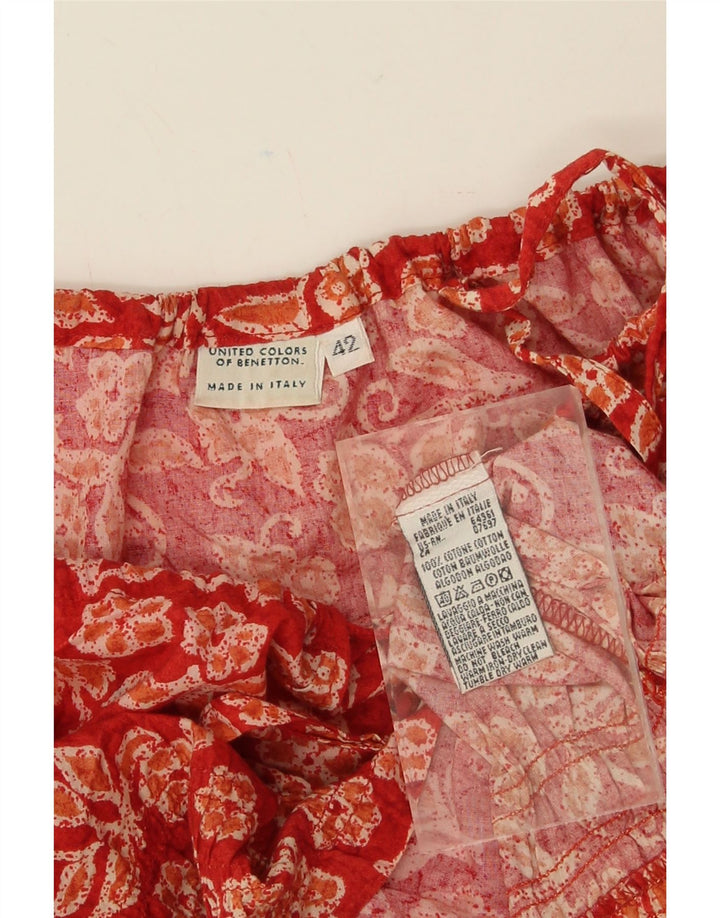 BENETTON Womens Crop Off Shoulder Top IT 42 Medium Red Floral Cotton Vintage Benetton and Second-Hand Benetton from Messina Hembry 