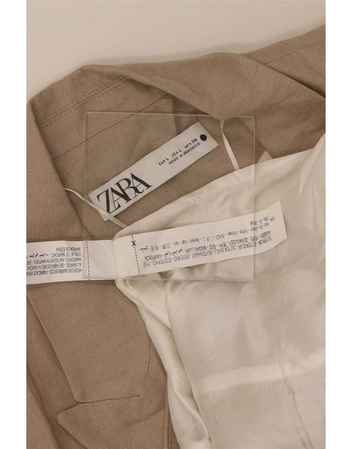 Zara Damen 1-Knopf-Blazerjacke UK 14 Large Beige Leinen