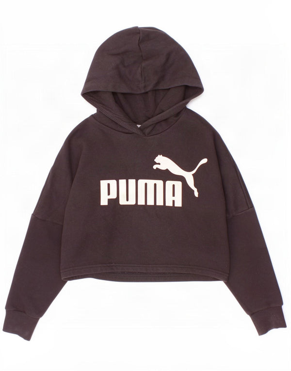 Puma Mädchen Crop Graphic Hoodie Pullover 9–10 Jahre, schwarze Baumwolle