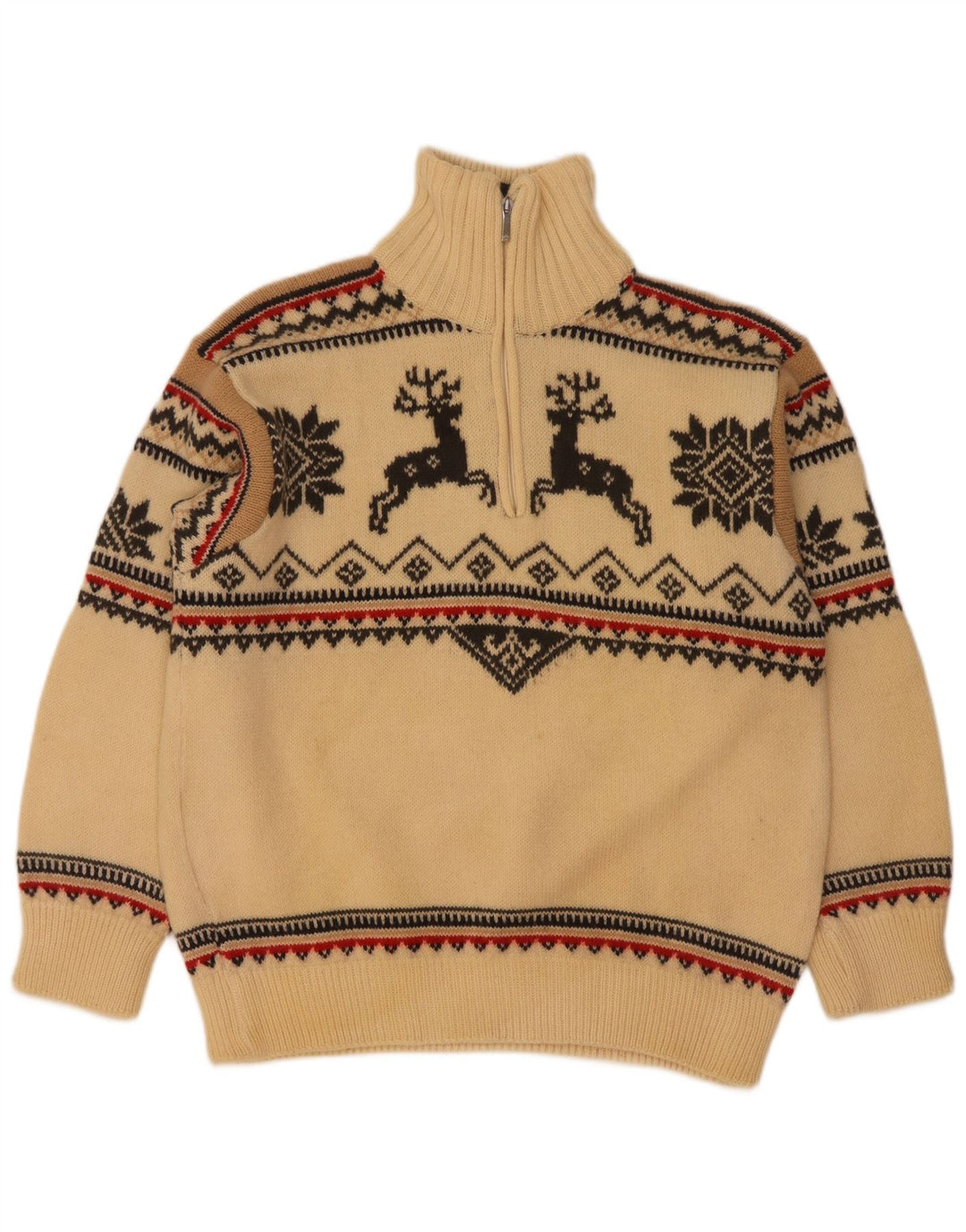 Kilkenny Herren-Pullover mit Reißverschluss am Hals, kleine beige Fair-Isle-Wolle