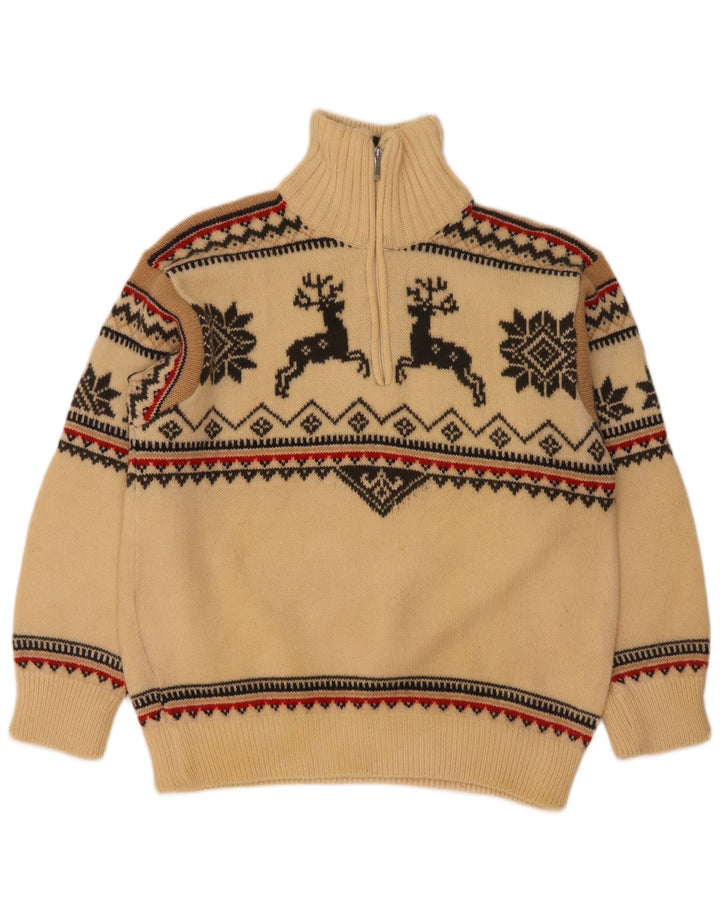 Kilkenny Herren-Pullover mit Reißverschluss am Hals, kleine beige Fair-Isle-Wolle