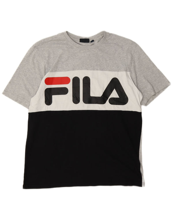 Fila Herren-T-Shirt mit Grafik, groß, Grau, Colourblock-Baumwolle