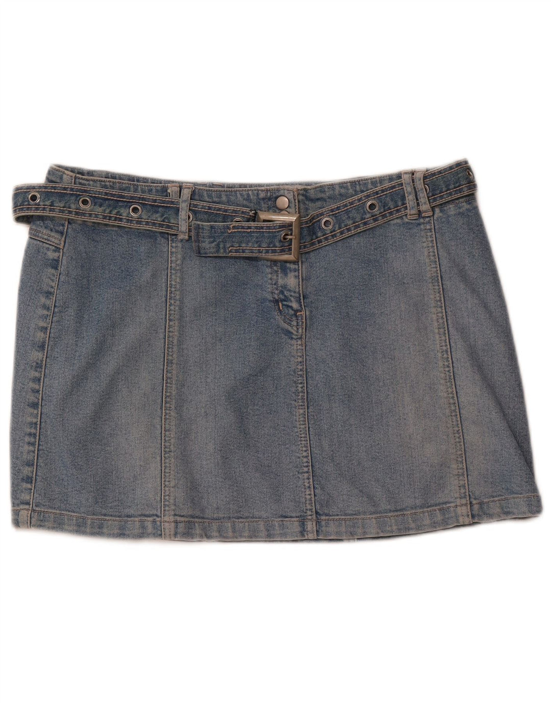 RIVER ISLAND Damen-Jeansrock mit niedriger Taille, UK 14, Größe L W34, blaue Baumwolle