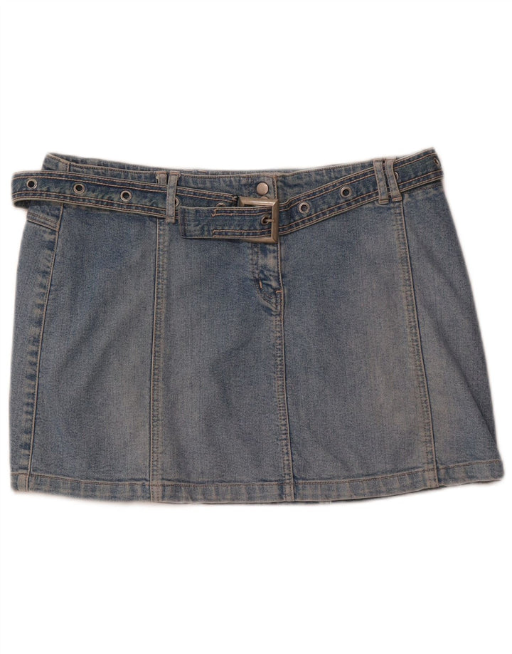 RIVER ISLAND Damen-Jeansrock mit niedriger Taille, UK 14, Größe L W34, blaue Baumwolle
