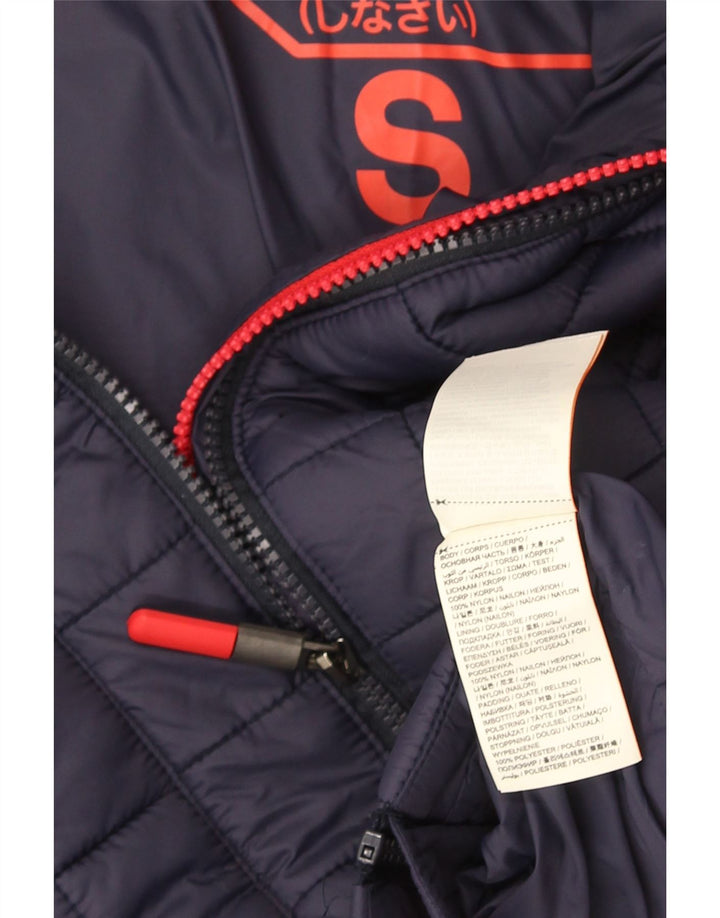 Superdry Wattierte Jacke mit Kapuze für Damen, UK 10, Größe S, marineblaues Nylon