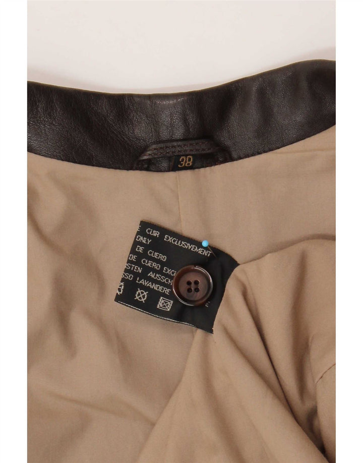 Vintage Damen 3-Knopf-Lederblazerjacke EU 38 Mittelbraunes Leder