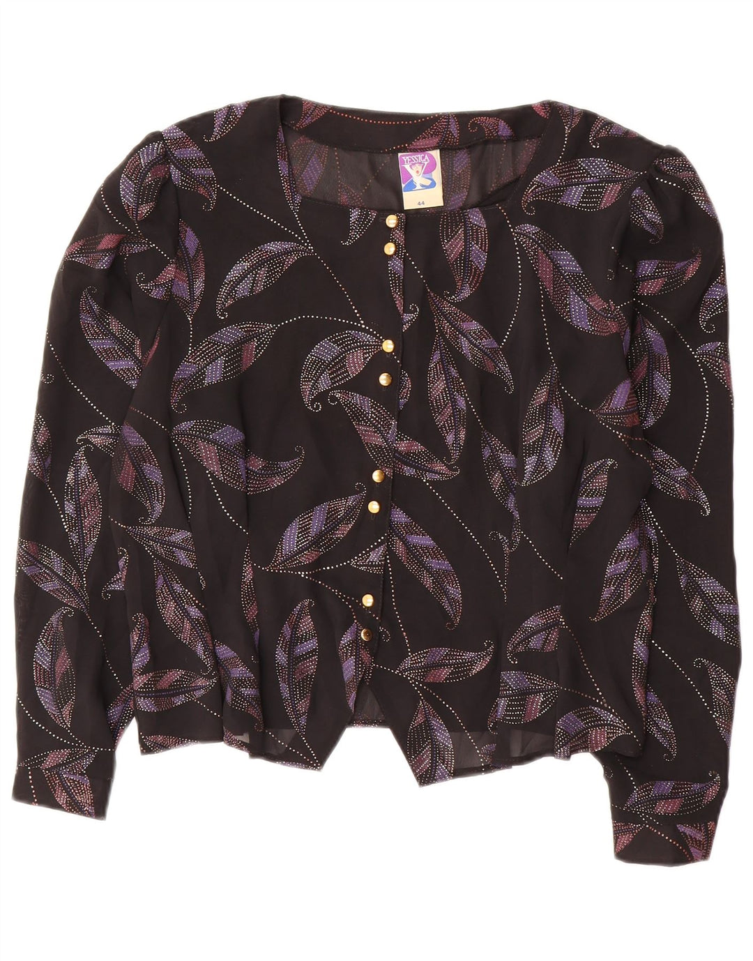 YESSICA Womens Abstract Pattern Crop Shirt Blouse EU 44 XL Black Polyester