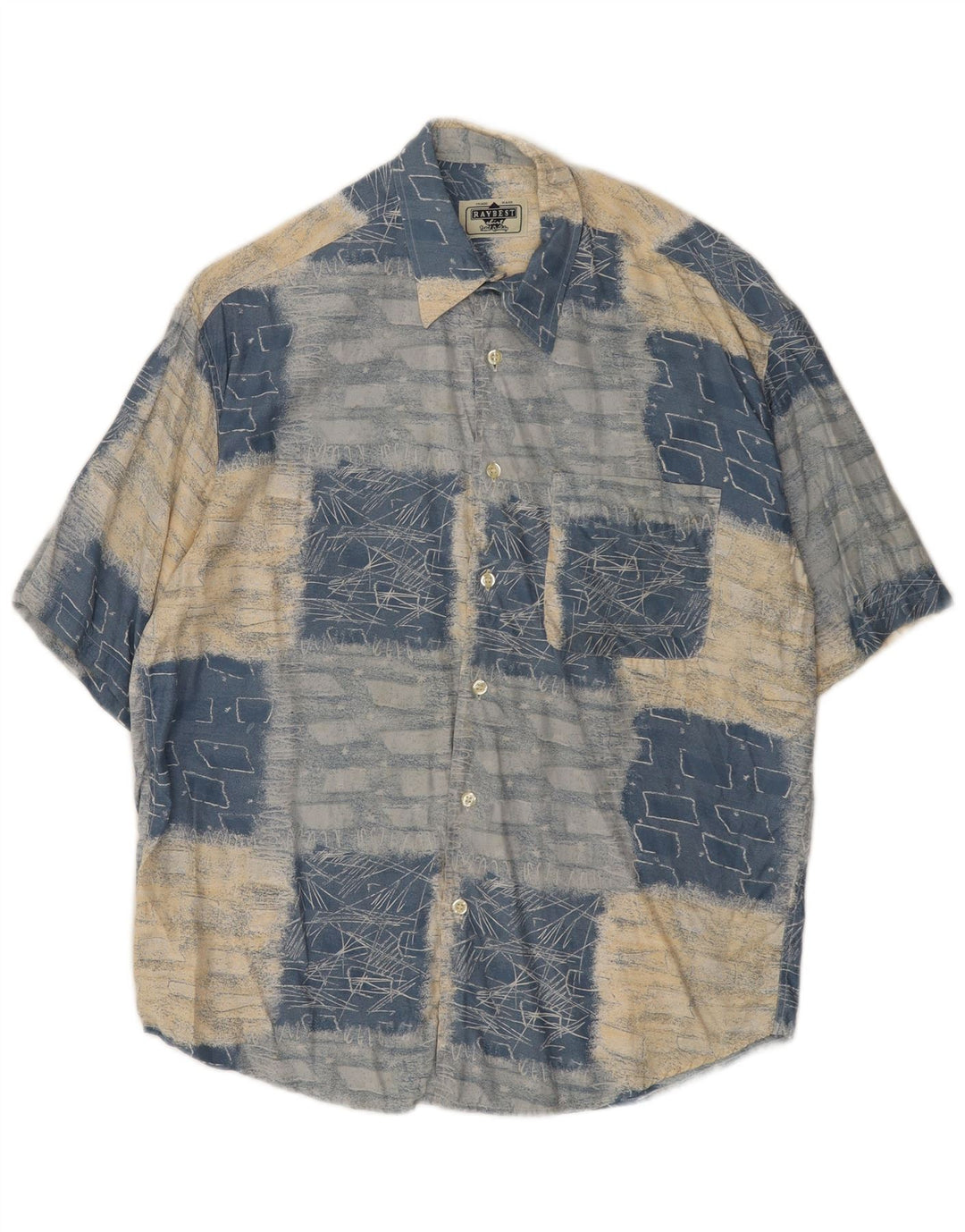 RAYBEST Herren Kurzarmhemd Mittelblau Geometrisch