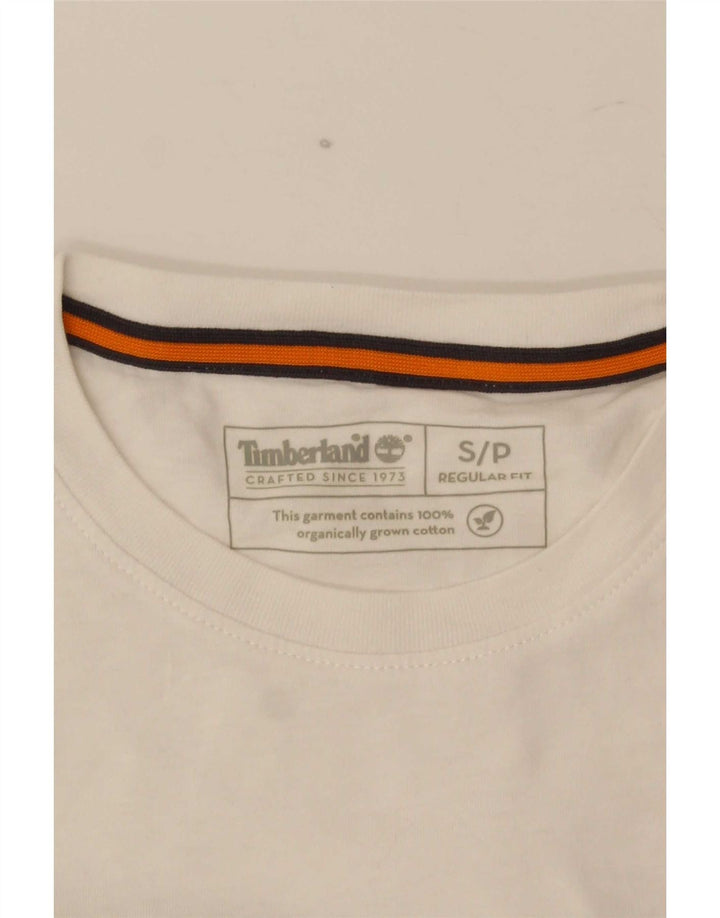 Timberland Herren-T-Shirt mit normaler Passform, Grafik, Größe S, weiße Baumwolle