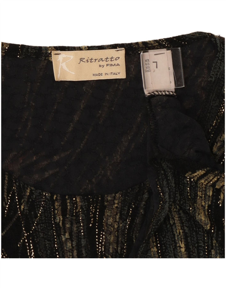 Vintage Damen Top mit abstraktem Muster, langärmelig, UK 16, große schwarze Viskose