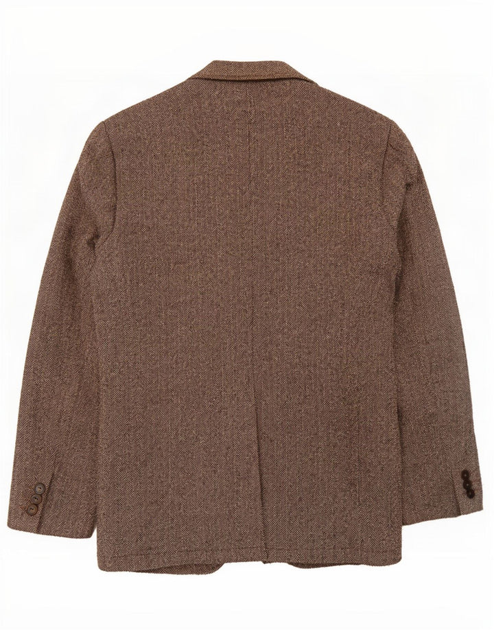 Gap Herren-Blazer mit 2 Knöpfen, UK 36, klein, braunes Fischgrätmuster aus Polyamid