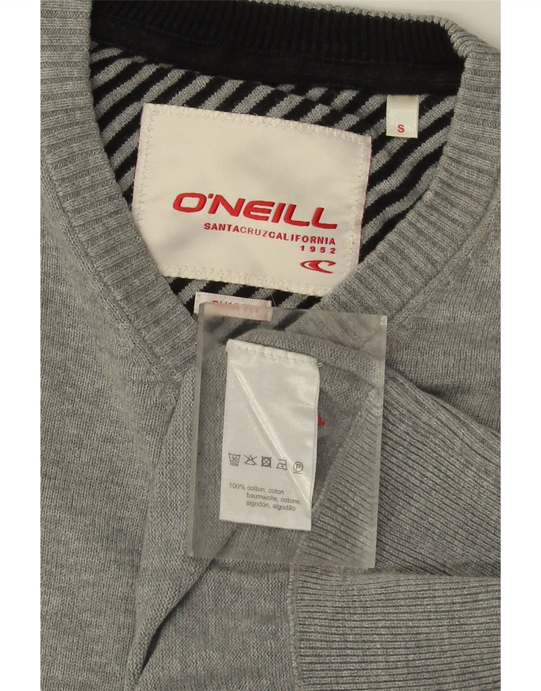O'Neill Herren-Pullover mit V-Ausschnitt, Größe S, graue Baumwolle