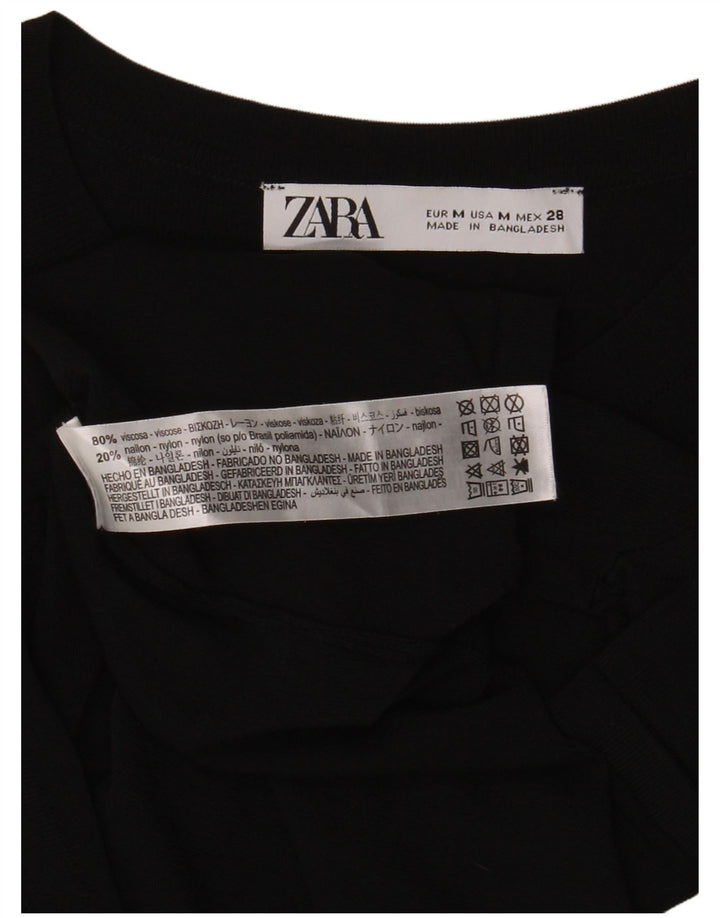Zara Damen T-Shirt Top UK 12 Medium Schwarz Viskose