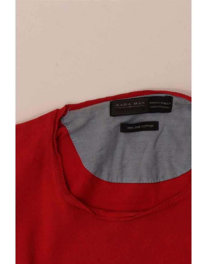 Zara Herren-Pullover mit U-Boot-Ausschnitt, mittelrote Baumwolle