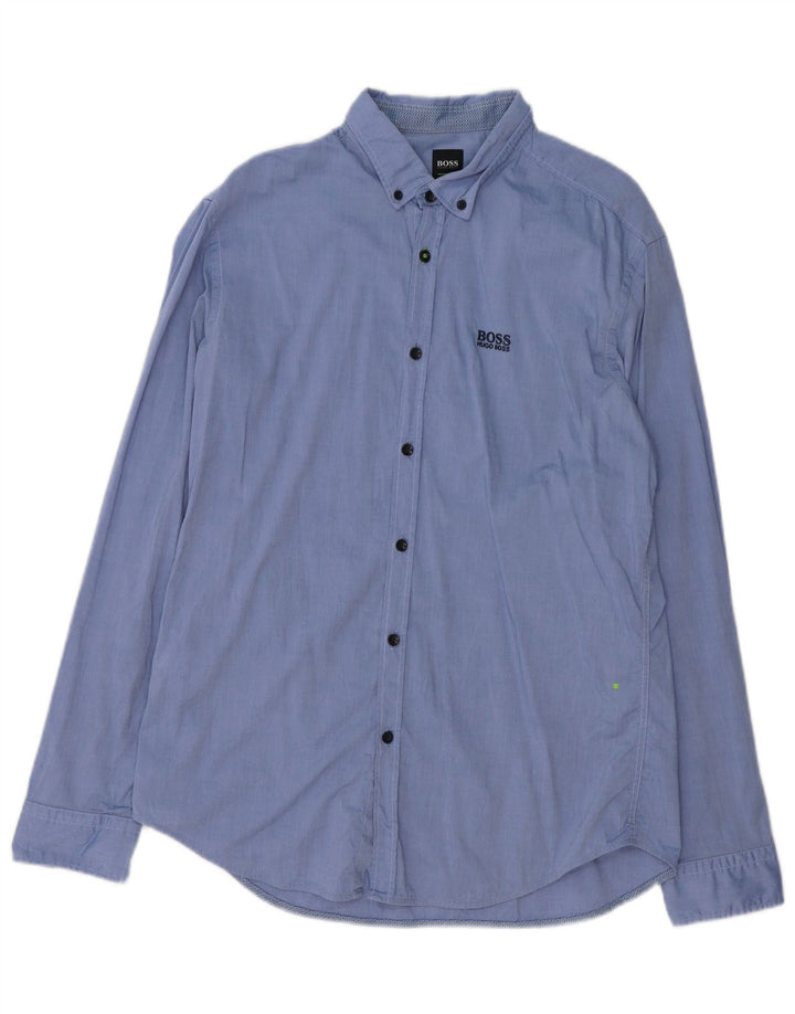 HUGO BOSS Herren-Hemd mit normaler Passform, große blaue Baumwolle