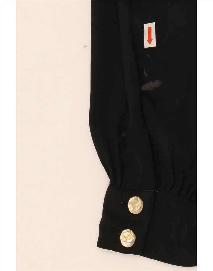 Zara Damen-Langarm-Blusenoberteil mit Bindeband vorne, Gr. 10, Größe S, Schwarz, Polyester