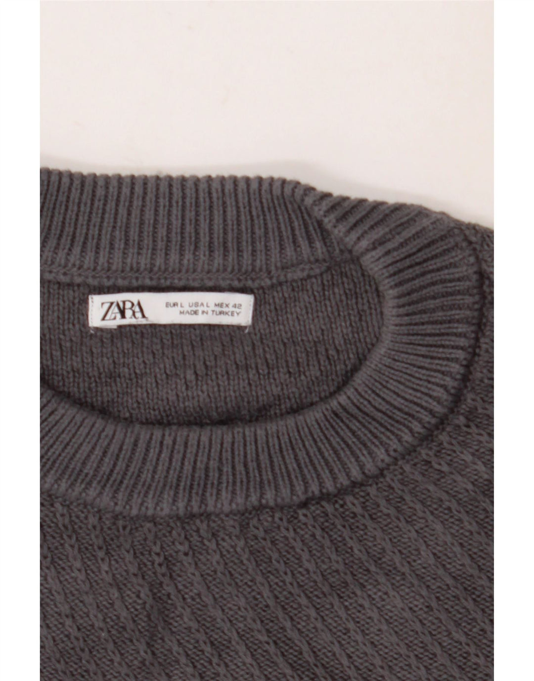ZARA Herren-Pullover, lockere Passform, Rundhalsausschnitt, Größe L, Grau
