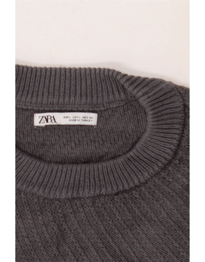 ZARA Herren-Pullover, lockere Passform, Rundhalsausschnitt, Größe L, Grau
