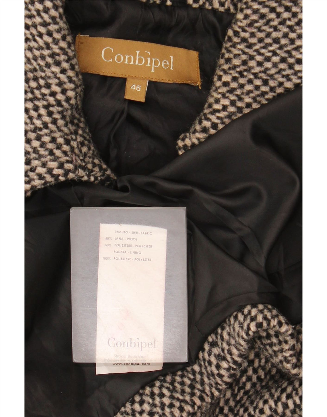 Conbipel Damen Mantel IT 46 Große grau karierte Wolle