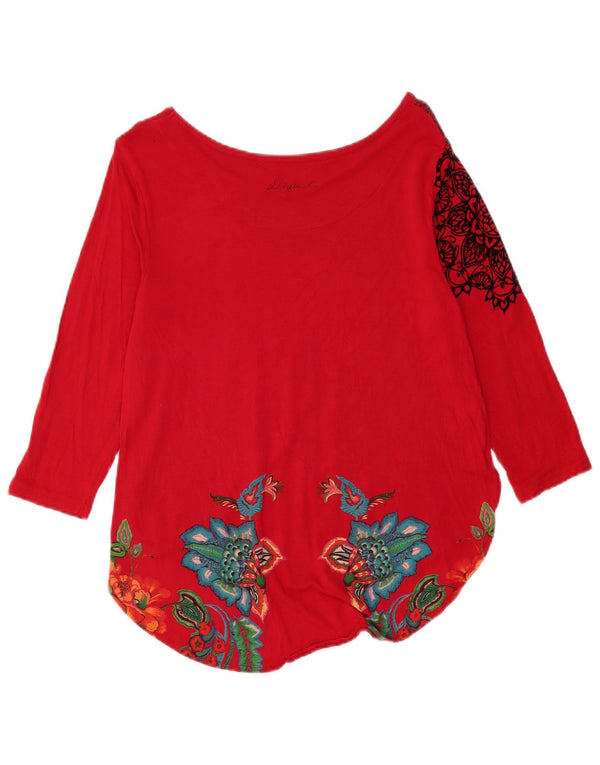 Desigual Damen Grafik-Top mit 3/4-Ärmeln, UK-Größe 14, großes rotes Blumenmuster