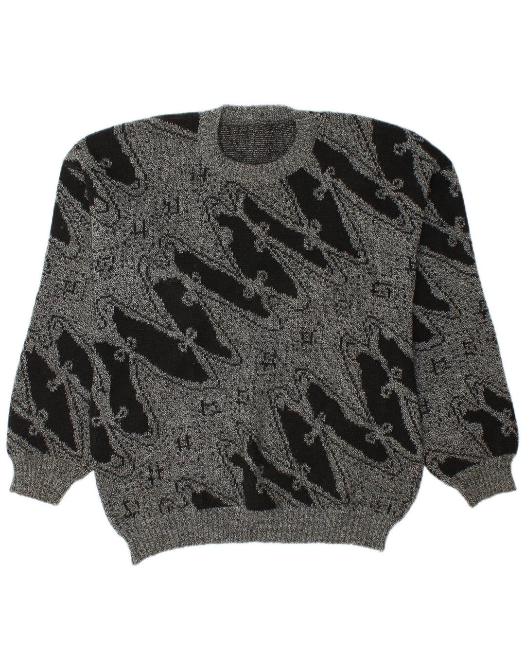 Vintage Herren Pullover mit Rundhalsausschnitt, groß, grau, geometrisch