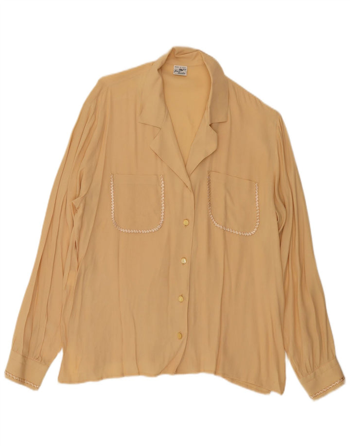 Vintage Damen Hemdbluse IT 46 Groß Beige Acetat