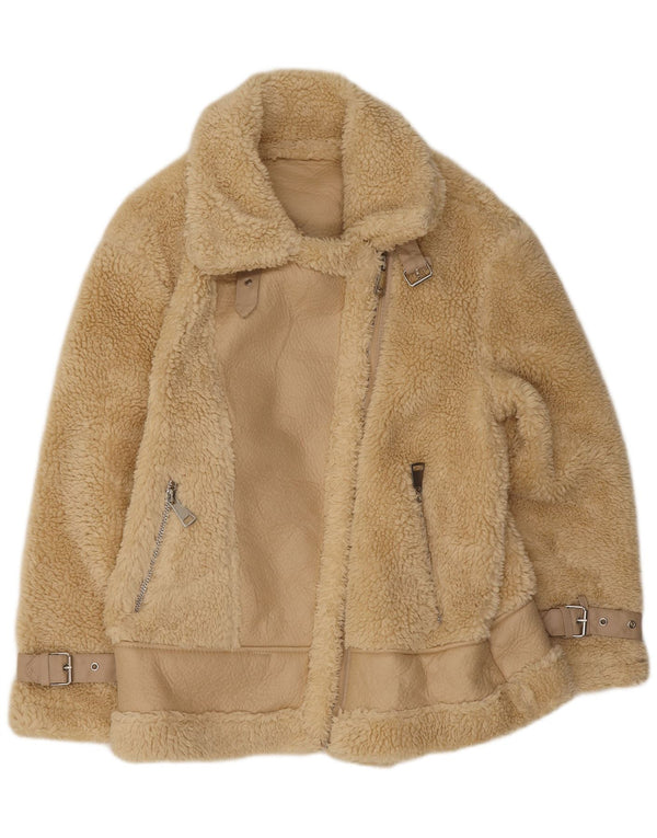 Vintage Damen Sherpa Jacke UK 14 Medium Beige Polyester