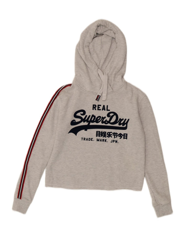 Superdry Damen Crop Graphic Übergroßer Kapuzenpullover UK 6 XS Grau Baumwolle