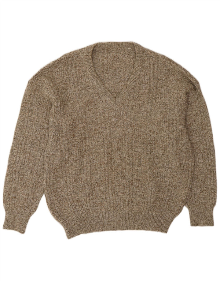 Vintage Herren V-Ausschnitt Pullover IT 52 Große Beige Wolle
