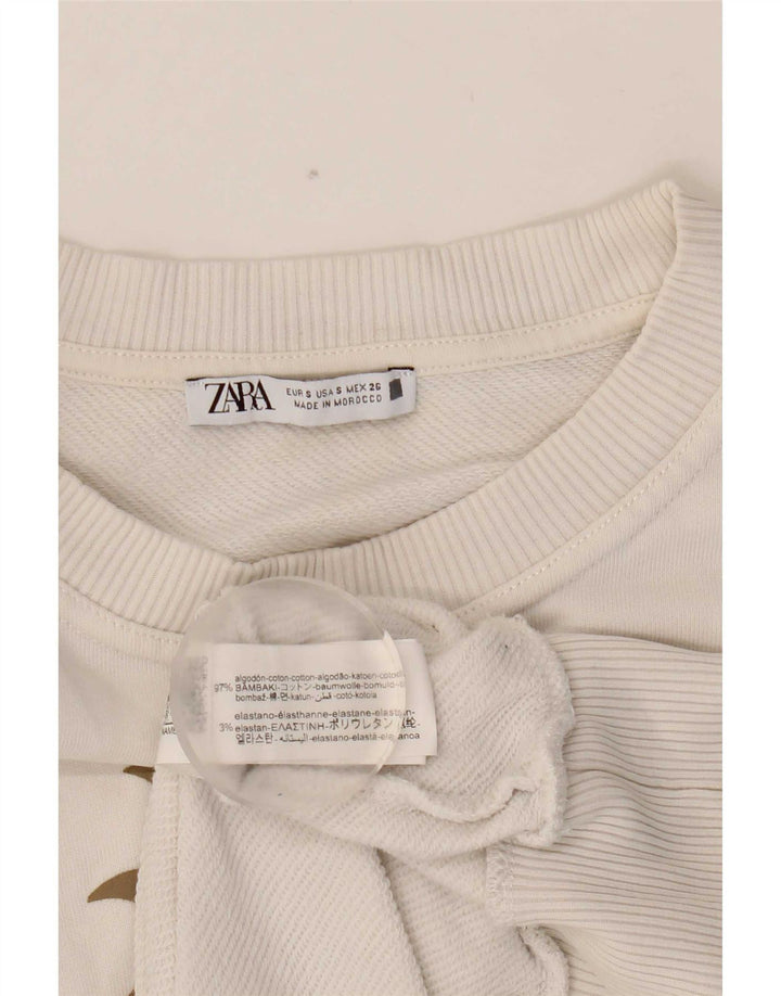 Zara Damen-Sweatshirt mit Grafik, übergroß, Größe S, Weiß, Baumwolle, UK 10