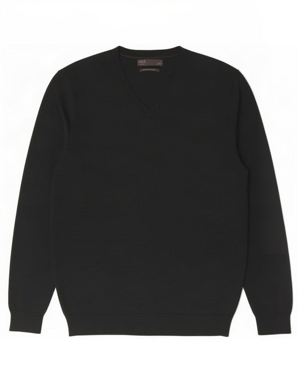 Marks & Spencer Herren-Pullover mit V-Ausschnitt aus mittelgrüner Merinowolle