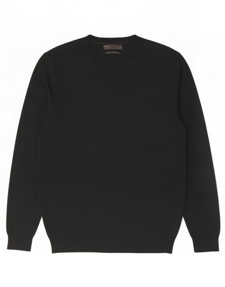 Marks & Spencer Herren-Pullover mit V-Ausschnitt aus mittelgrüner Merinowolle