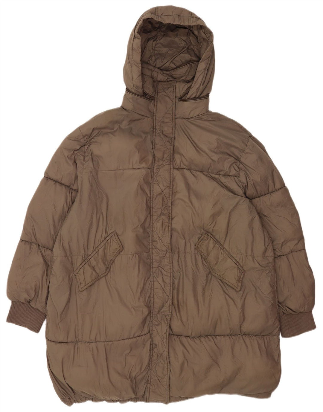 Zara Damen-Kapuzen-Übergröße, gepolsterte Jacke, UK 18, XL, braunes Nylon