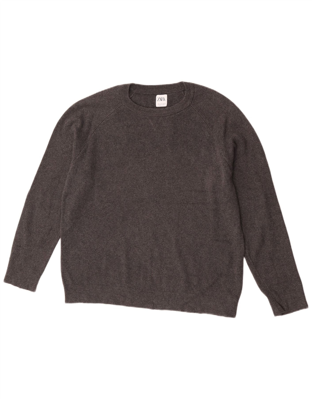 Zara Herren-Pullover mit Rundhalsausschnitt, groß, grau gefleckte Baumwolle