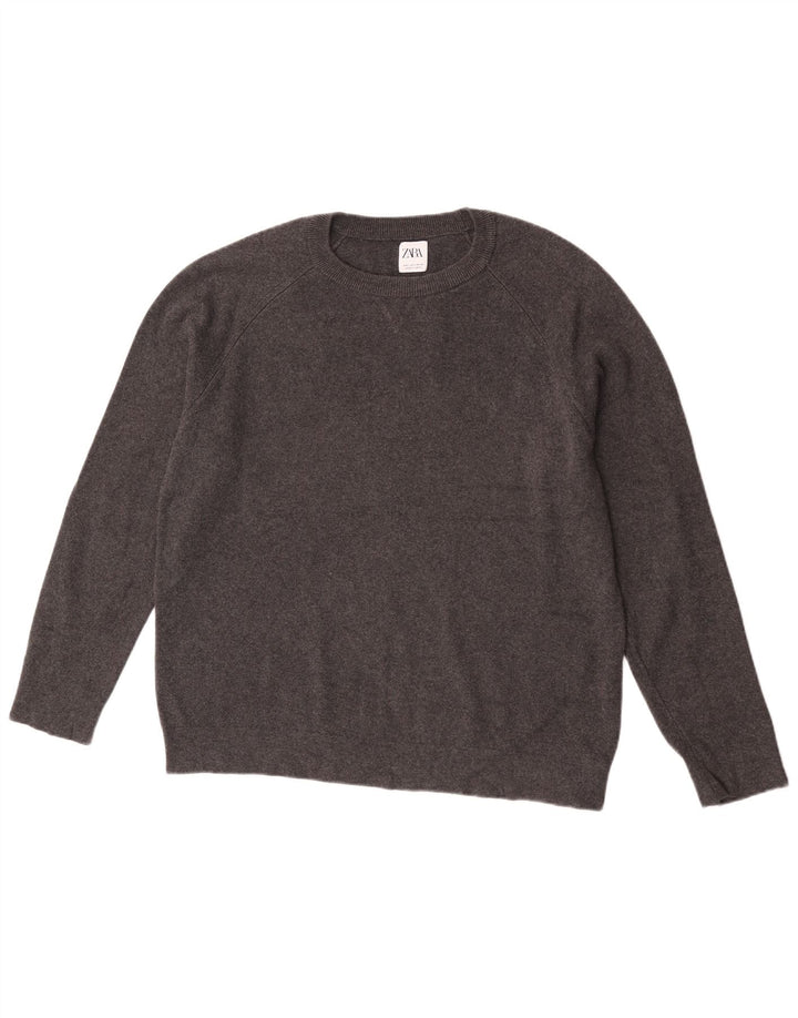 Zara Herren-Pullover mit Rundhalsausschnitt, groß, grau gefleckte Baumwolle