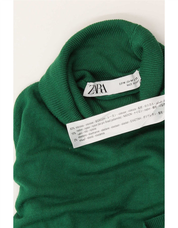 Zara Damen-Pullover mit Rollkragen, UK 12, mittelgrüne Viskose