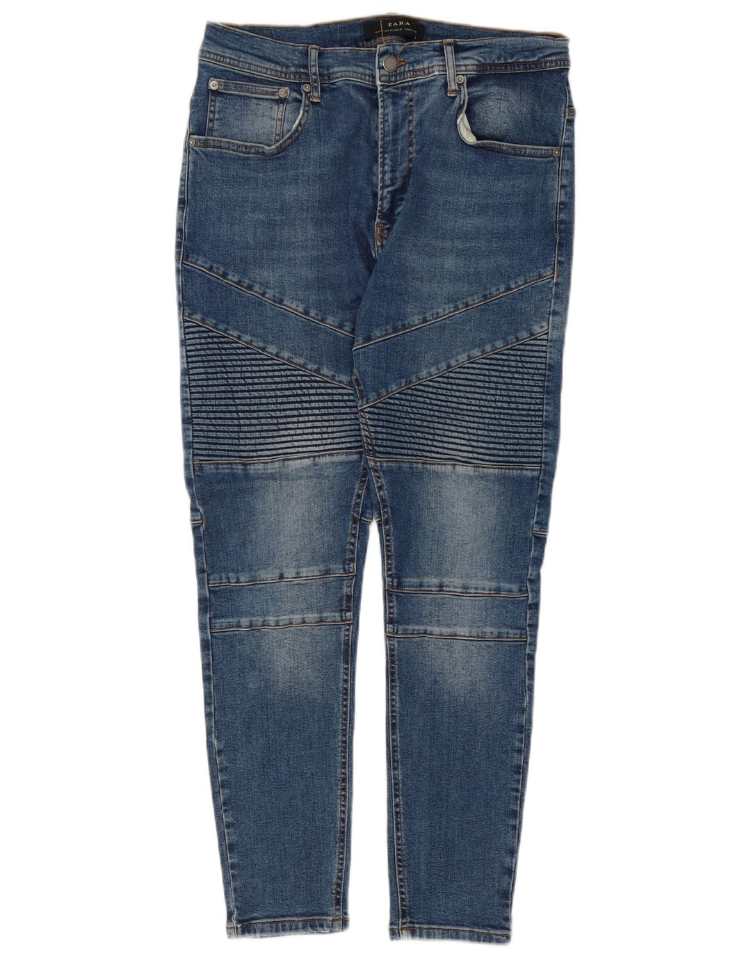 Zara Herren Skinny Jeans EU 44 Large W34 L27 Blaue Patchwork-Baumwolle