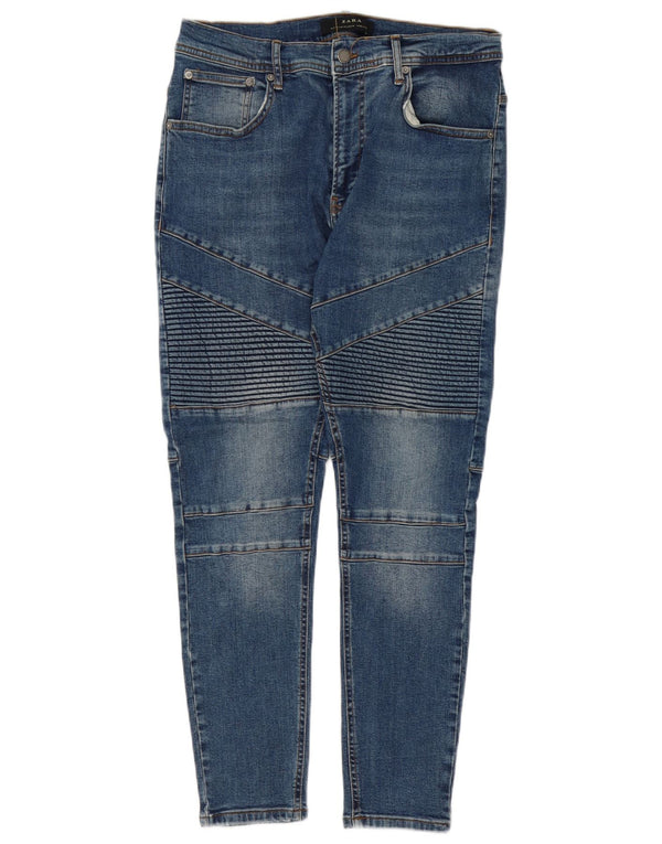 Zara Herren Skinny Jeans EU 44 Large W34 L27 Blaue Patchwork-Baumwolle
