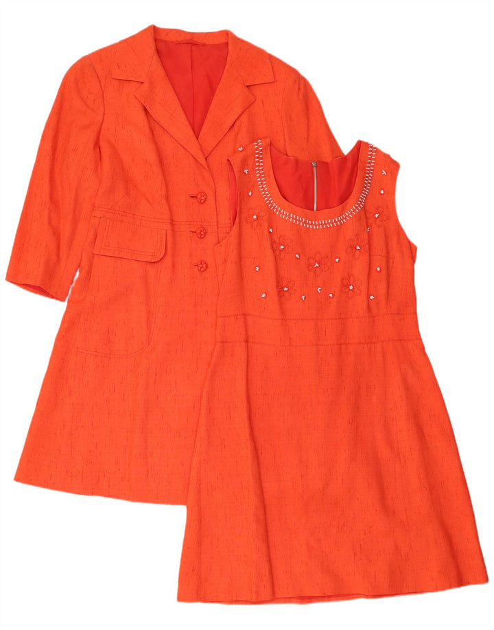 Vintage Damen 3-Knopf-2-teiliges Set UK 12 Mittelorange Seide
