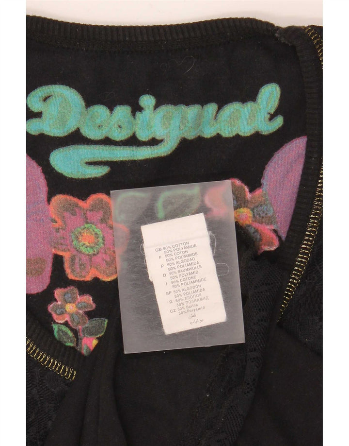 Desigual Damen Weste Top UK 12 Mittelschwarze geometrische Baumwolle