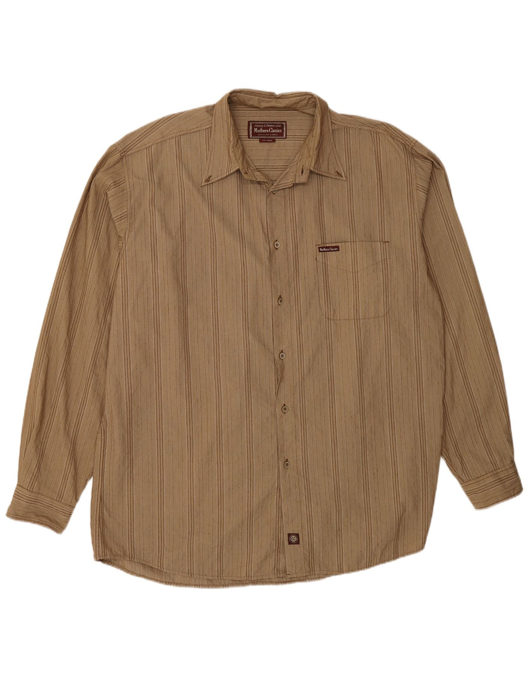 Marlboro Classics Herrenhemd 2XL Beige Nadelstreifen Baumwolle