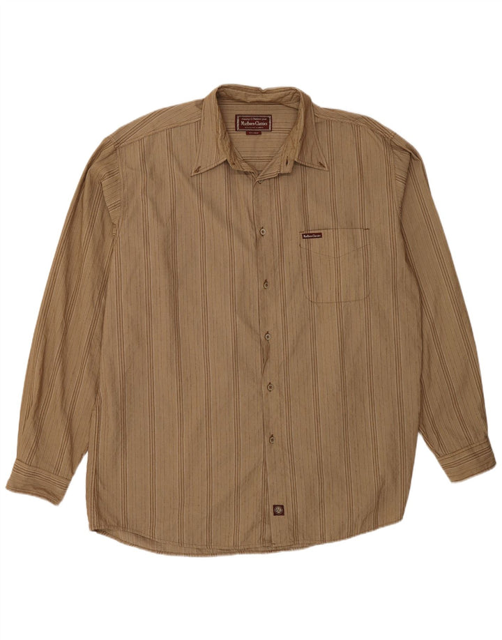 Marlboro Classics Herrenhemd 2XL Beige Nadelstreifen Baumwolle