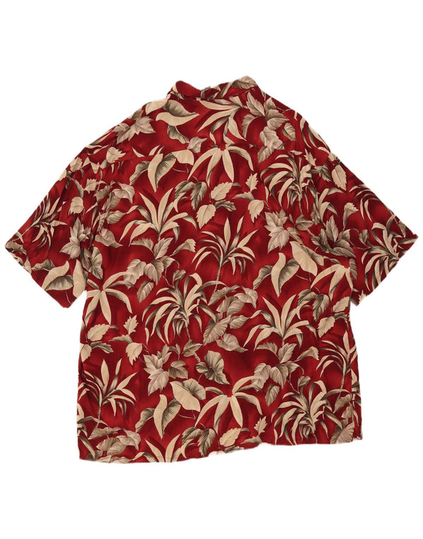 Pierre Cardin Herren Kurzarmhemd 2XL Burgund Floral Rayon Hawaiian