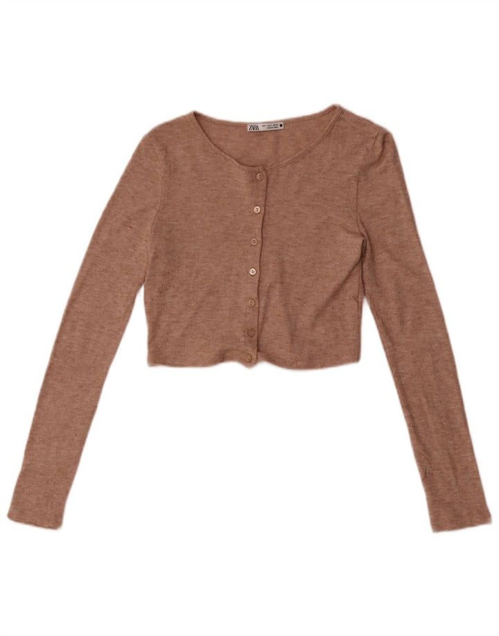 Zara Damen Crop Top UK 8 Small Beige meliert