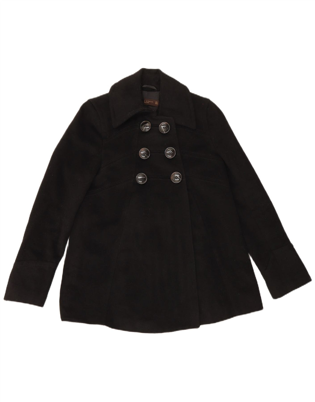 Zara Damen Pea Coat UK 8 Small Schwarz Acetat