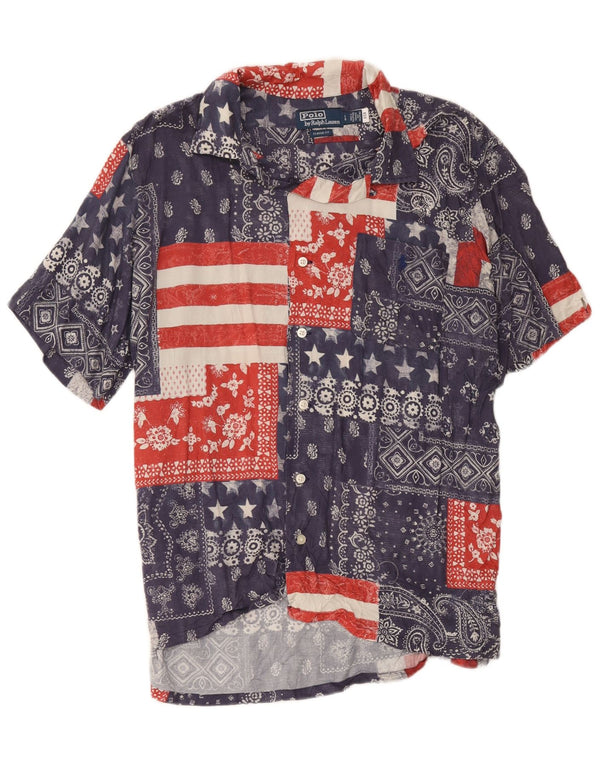 Polo Ralph Lauren Mens Short Sleeve Shirt Large Navy Blue Patchwork