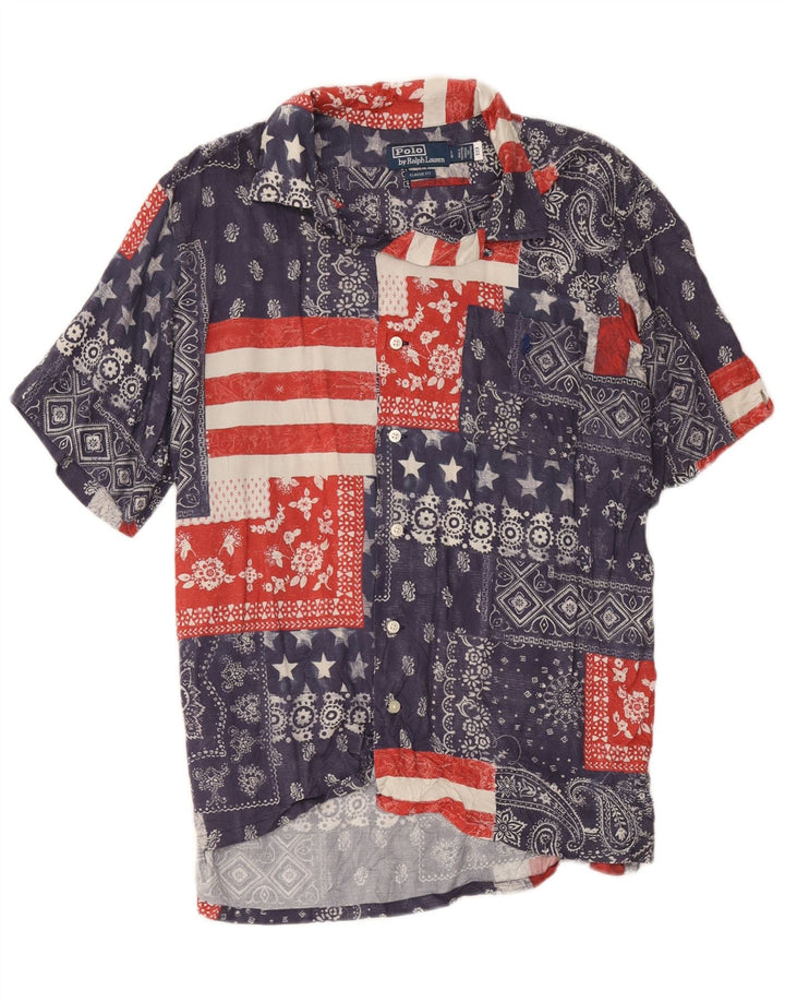 Polo Ralph Lauren Herren-Kurzarmhemd, groß, Marineblau, Patchwork